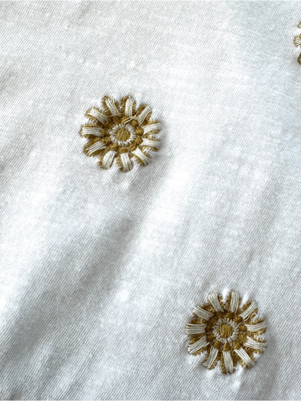 Lucky Brand White Tee with  Daisy Embroidery Accents, Cotton - Picture 5 of 8